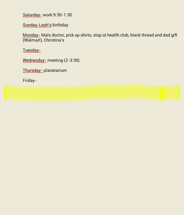 weeks schedule