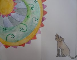 Dog in love with watercolor