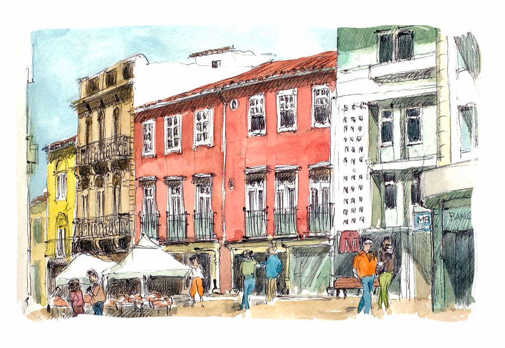 croquis aquarellé: Faro centre (Portugal)