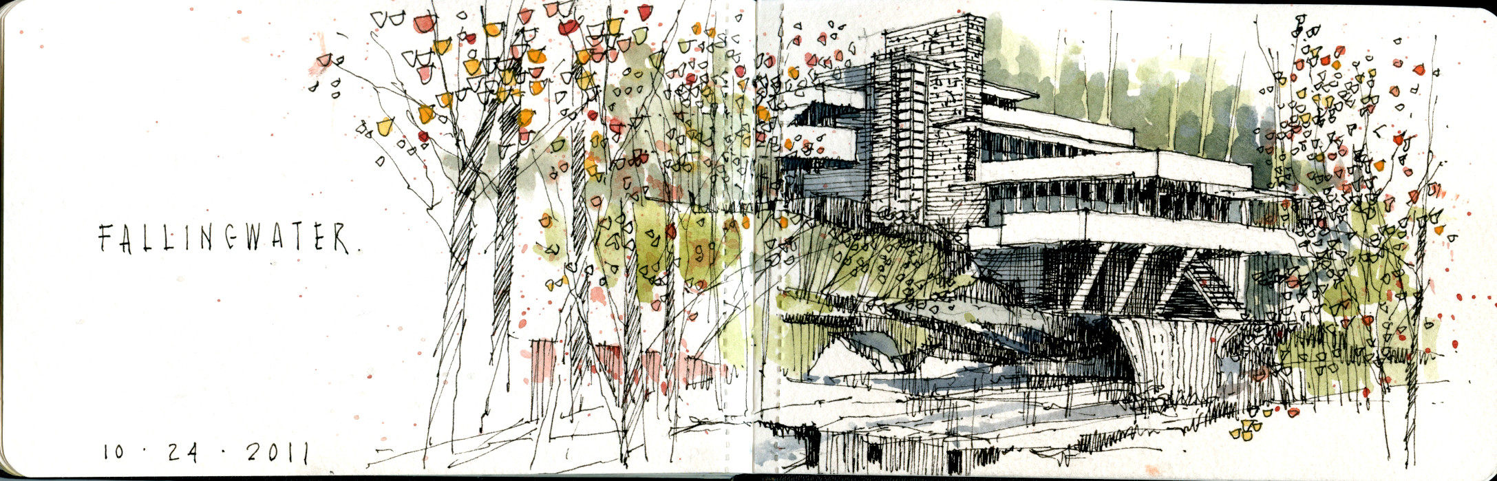 Fallingwater  perspective drawing  Dreams of an Architect