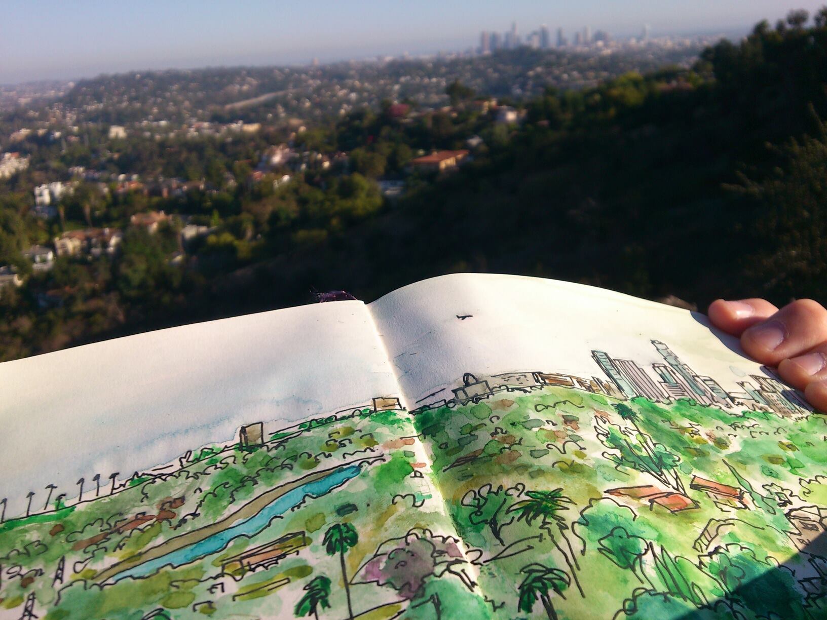 LA view from Griffith Park- Sketch+Photo