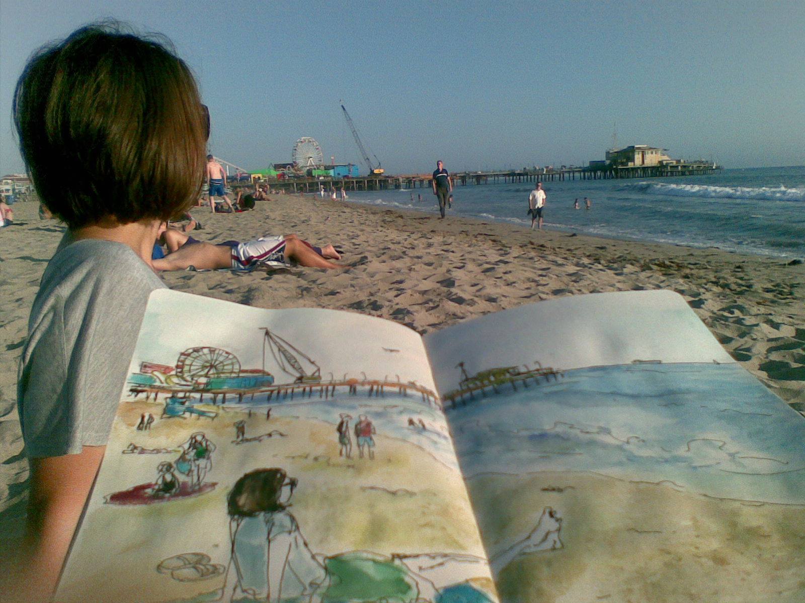 Santa Monica Beach- Sketch+Photo