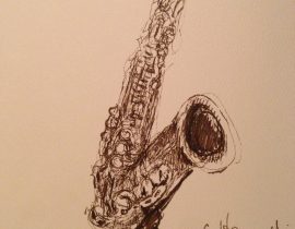 Standing saxophone with barnacles