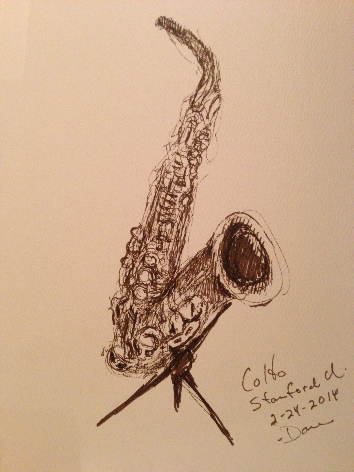 Standing saxophone with barnacles