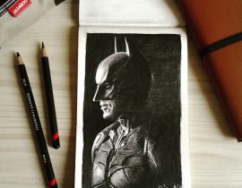 BATMAN – charcoal drawing on Moleskine sketchbook