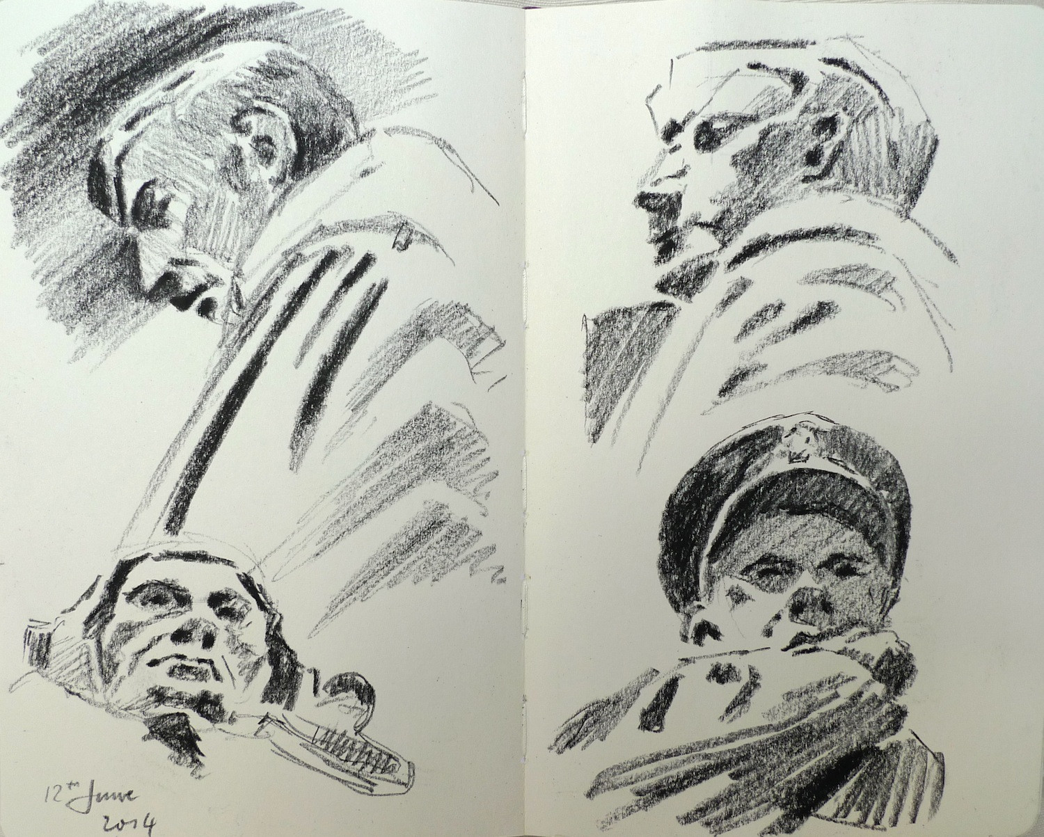 Charcal Drawings in Moleskine of Bomber Command Memorial
