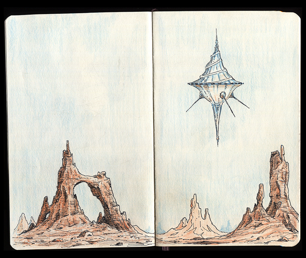 Paysage désertique avec OVNI – Desert landscape with UFO