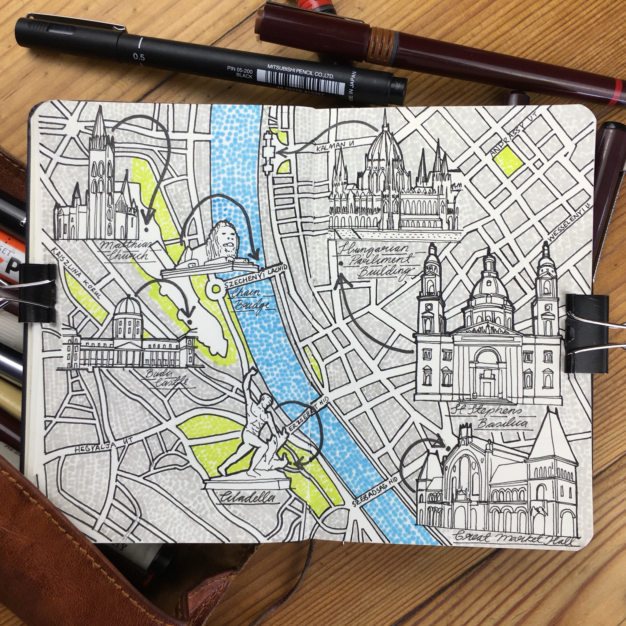 City Map Drawing of Budapest