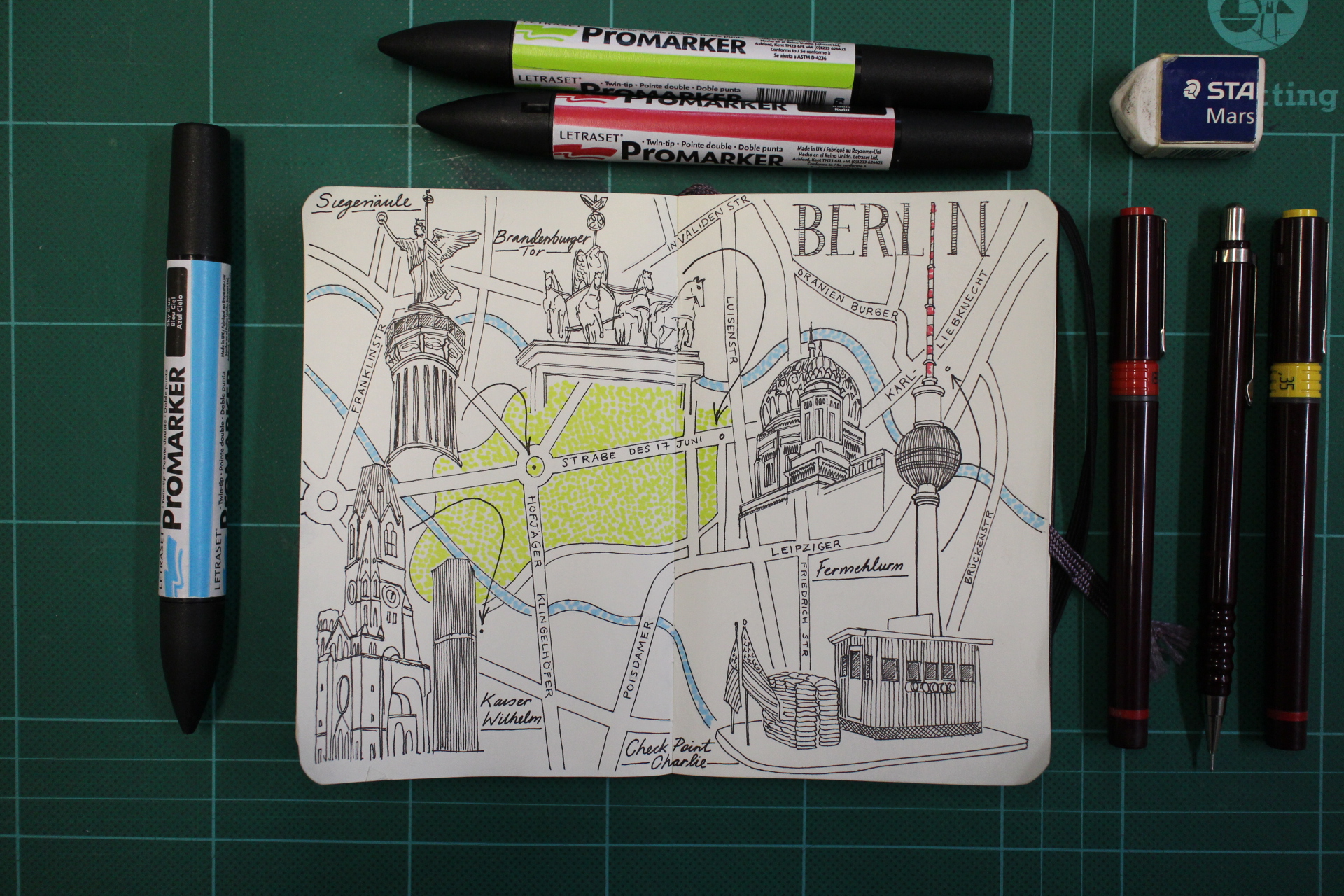 City Day Trip Map Drawing of Berlin