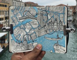 City Day Trip Map Drawing of Venice, Italy