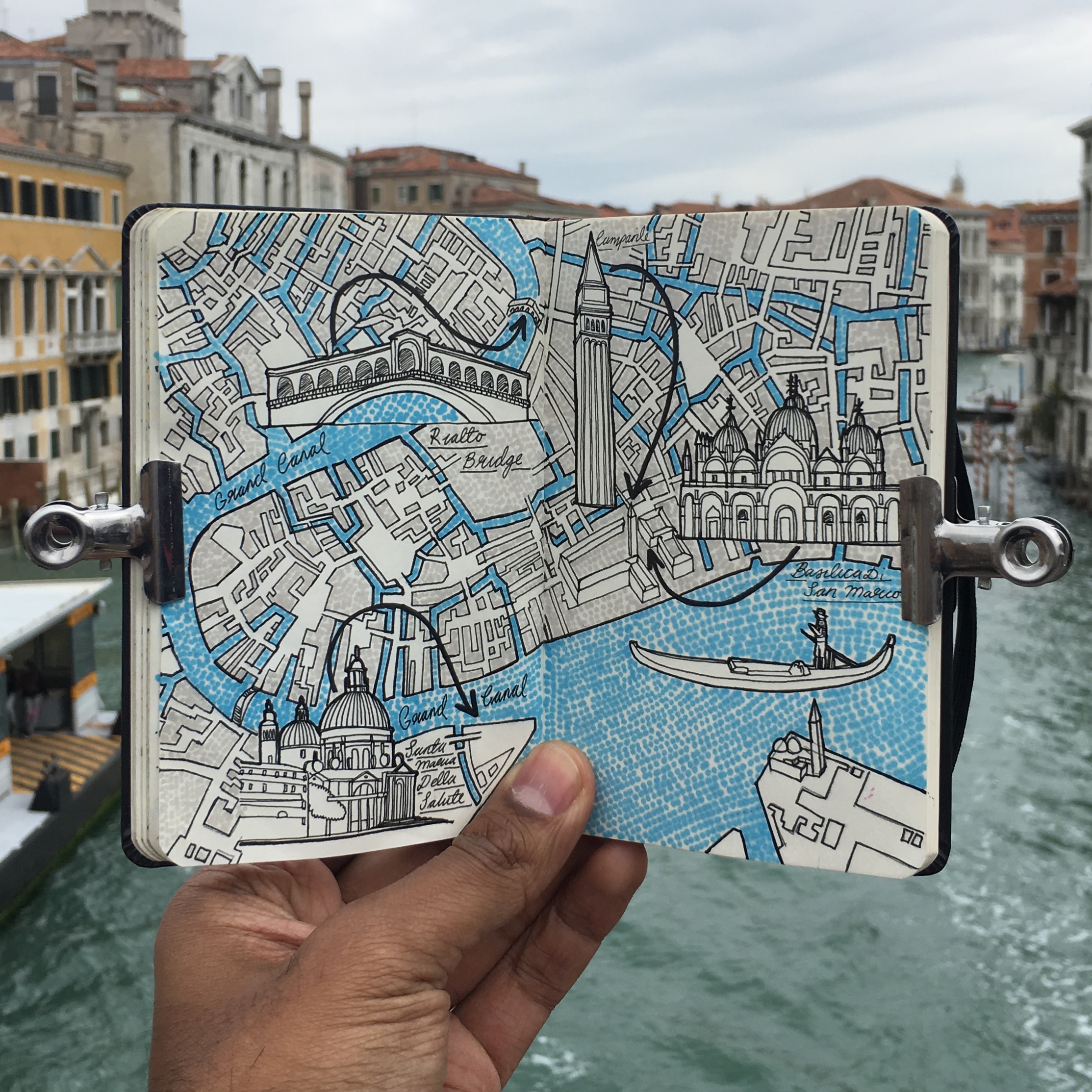 City Day Trip Map Drawing of Venice, Italy