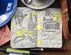 City Day Trip Map Drawing of Edinburgh, Scotland