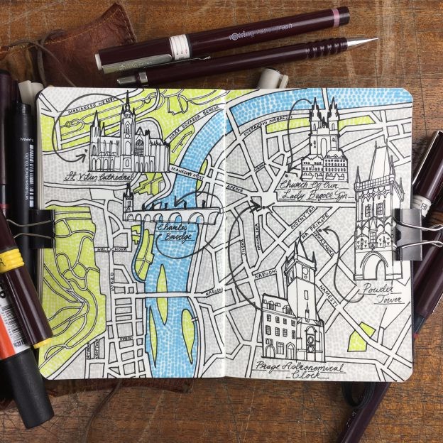 City Day Trip Map Drawing of Prague