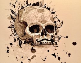 Halloween skull, pen and ink