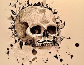 Halloween Skull, pen and ink.