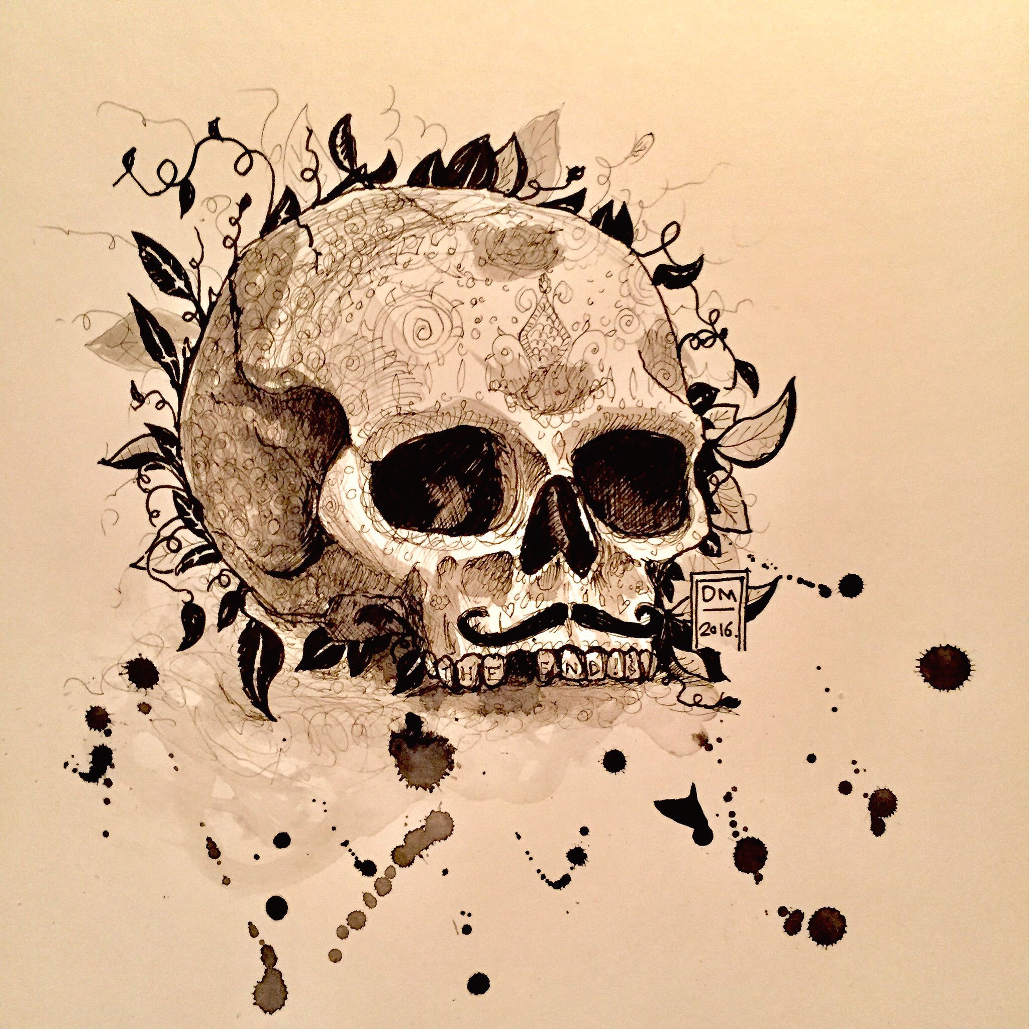 Halloween Skull, pen and ink.