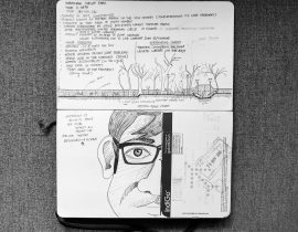 Horniman Circle park case study (top), Sketching in the aircraft (bottom)