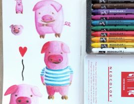 Piggie study with crayon