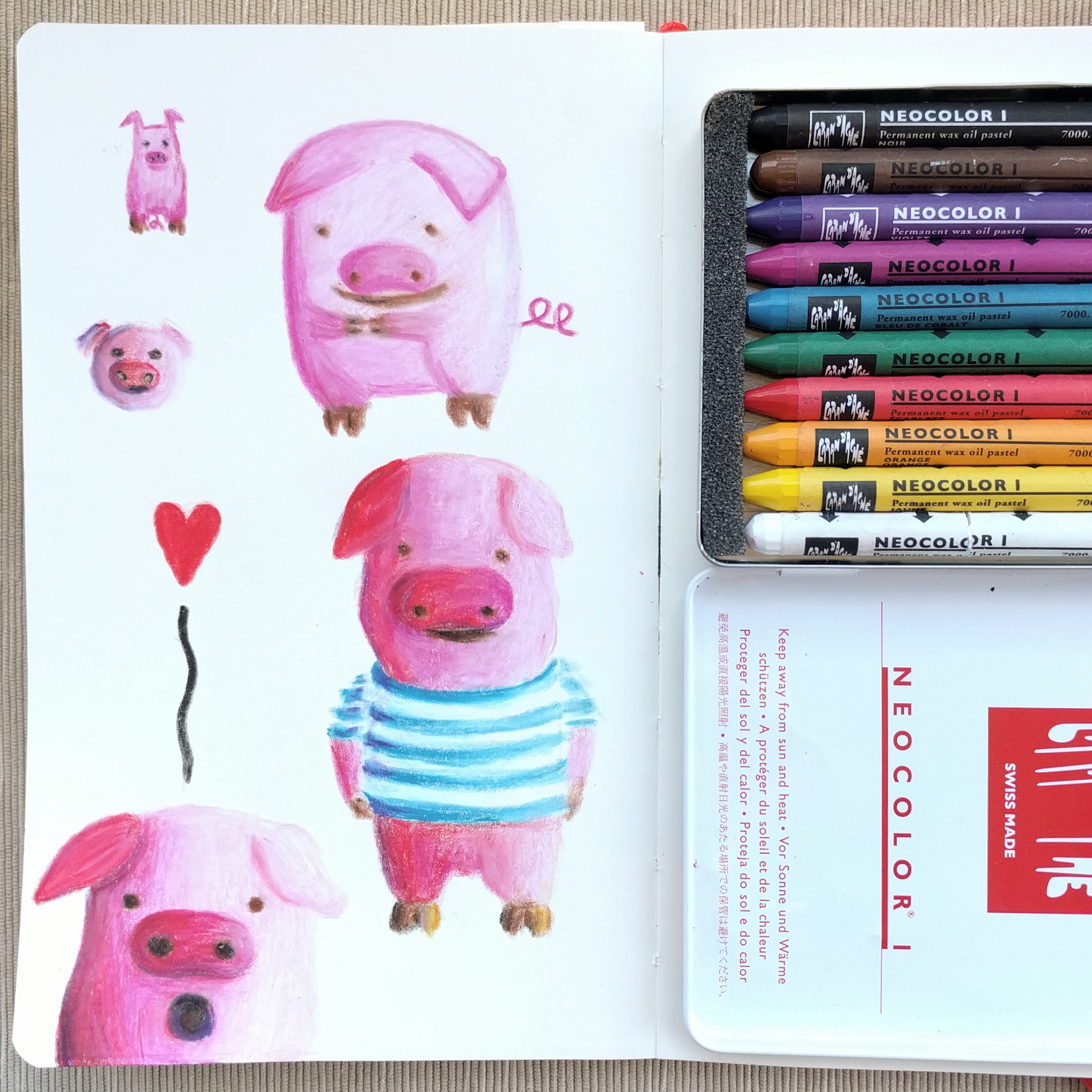 Piggie study with crayon