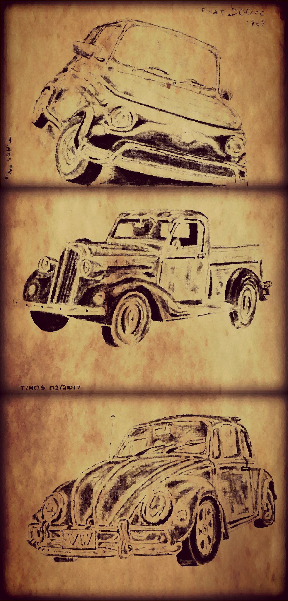 old cars triptych