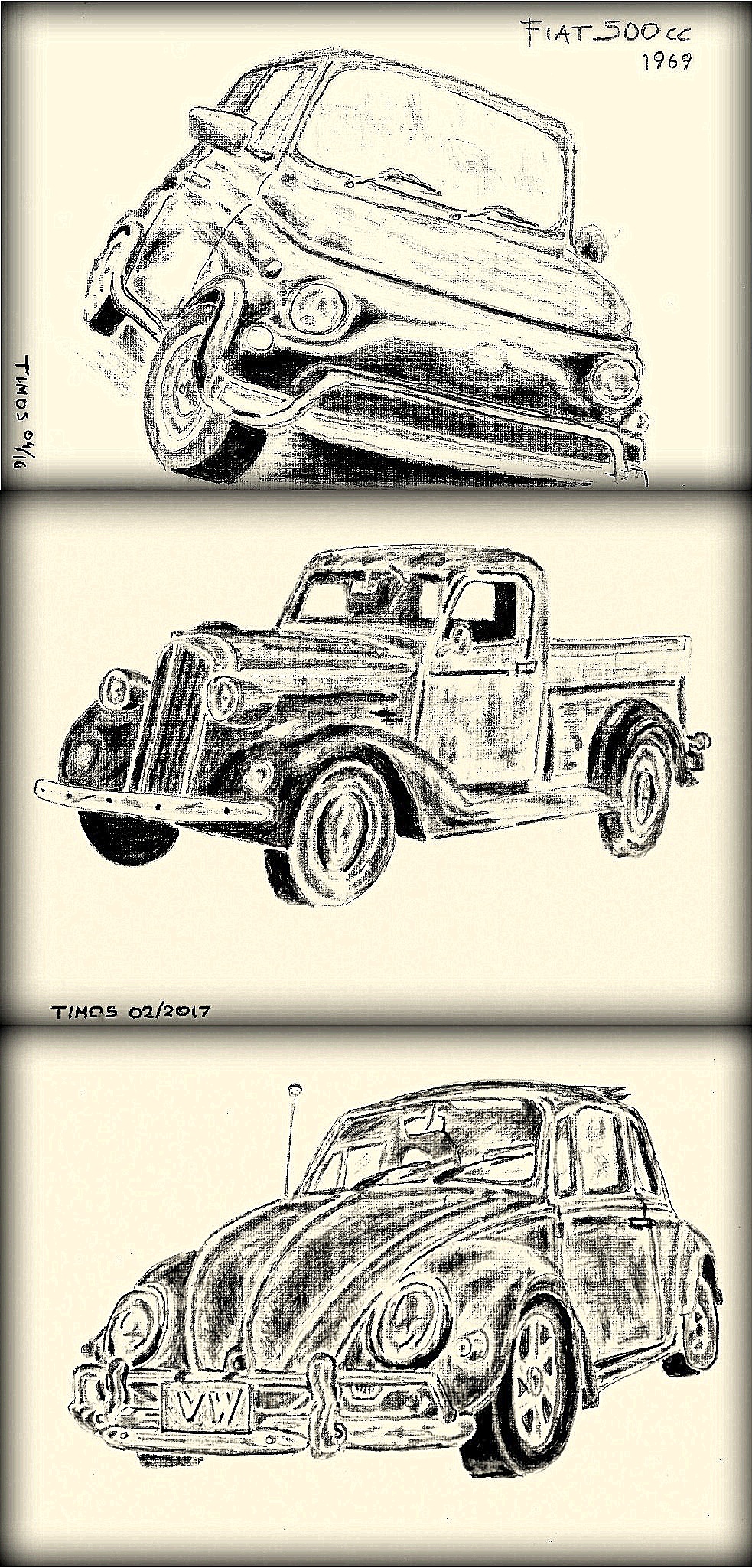 old cars triptych