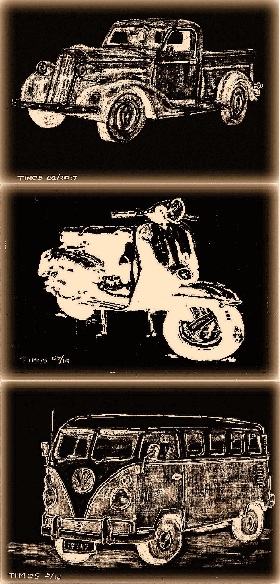 old cars triptych