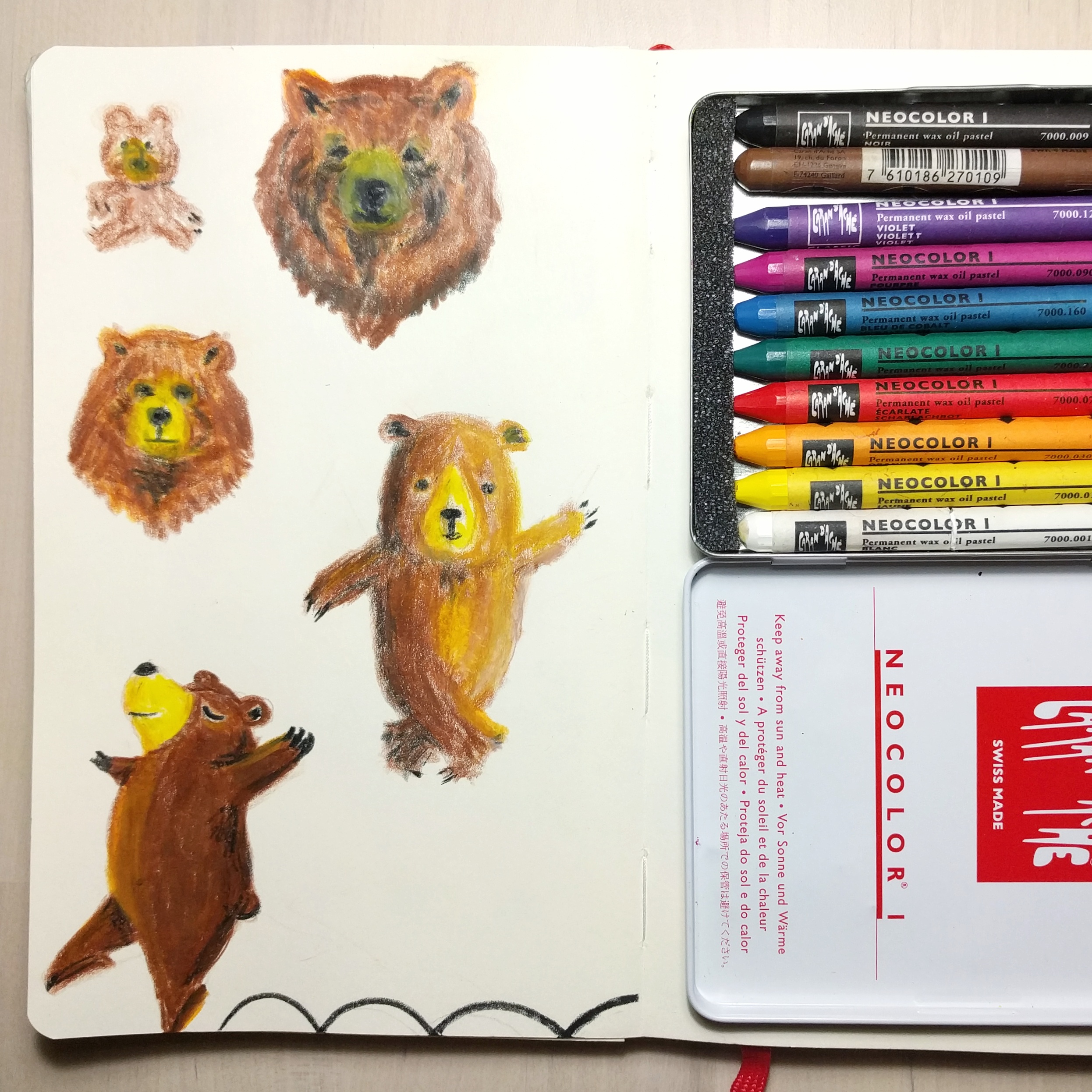 Bears study with crayons