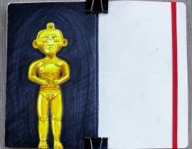 Golden statue with markers