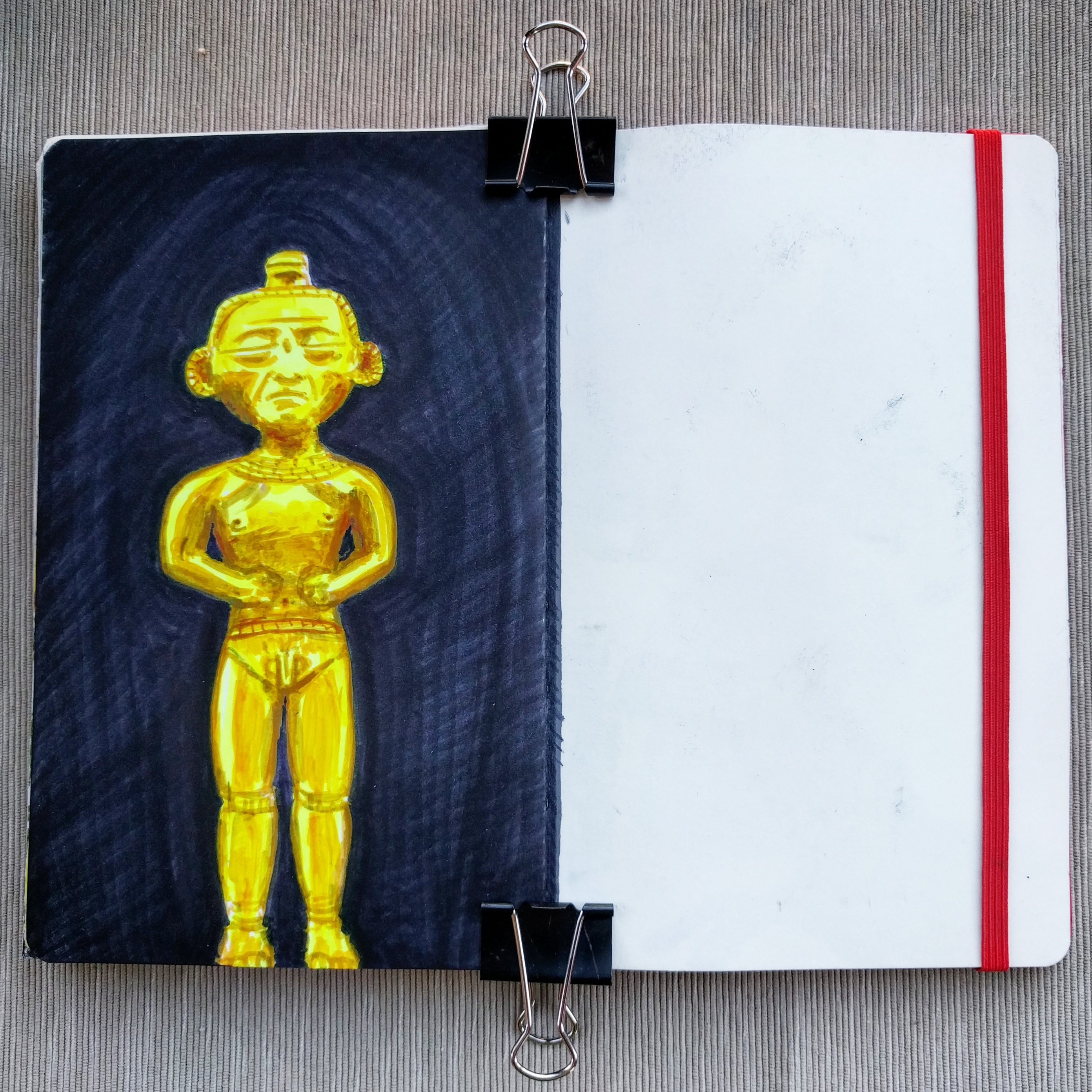 Golden statue with markers