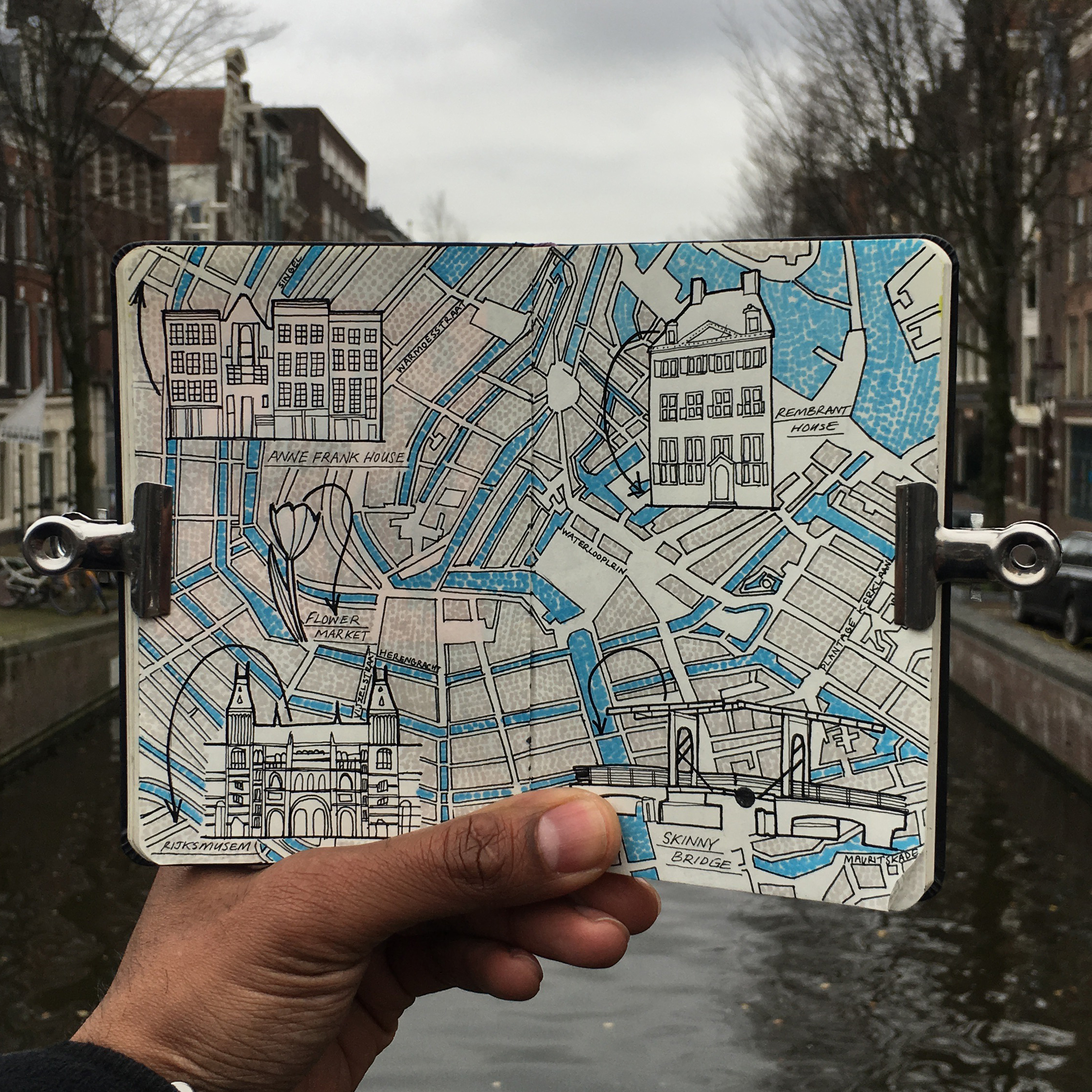 City Map Drawing of Amsterdamn, Holland