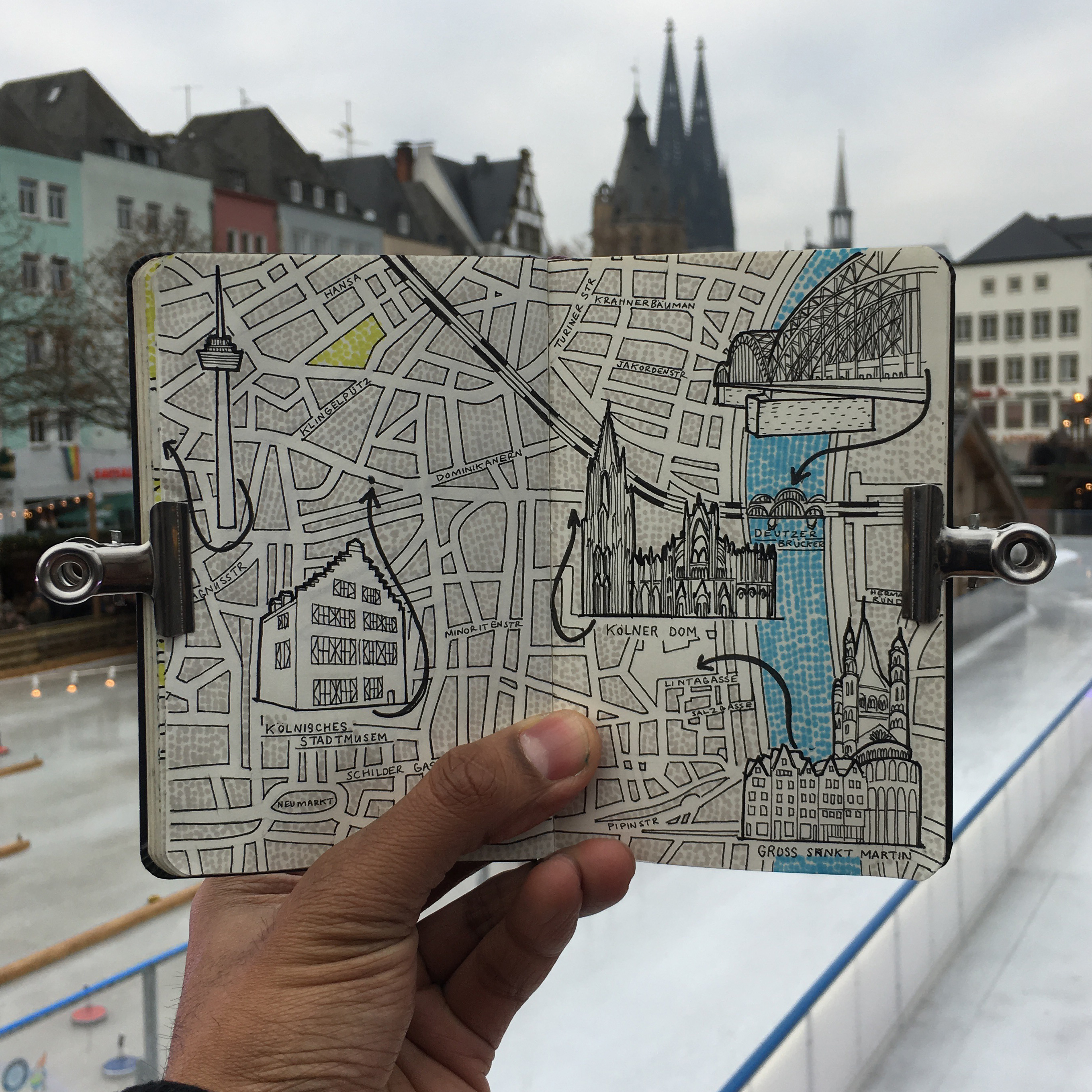 City Map Drawing of Cologne, Germany