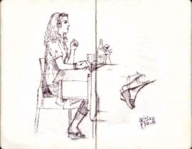Summertime,  blonde girl  at the restaurant
