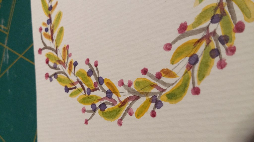 Wreath (brush pen + watercolour)