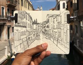 Moleskine Sketchbook Drawing of Venice, Italy