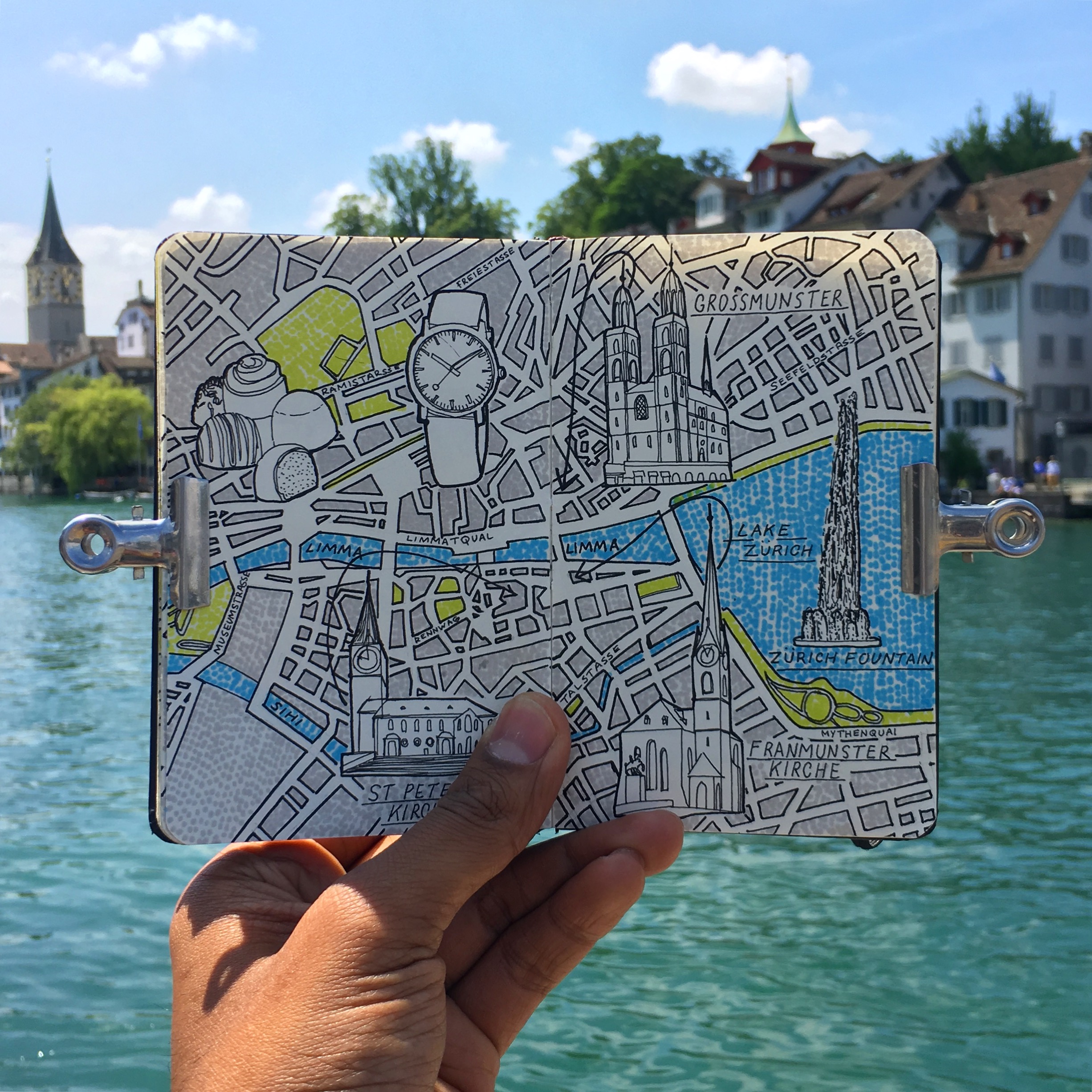 City Map Drawing of Zurich, Switzerland