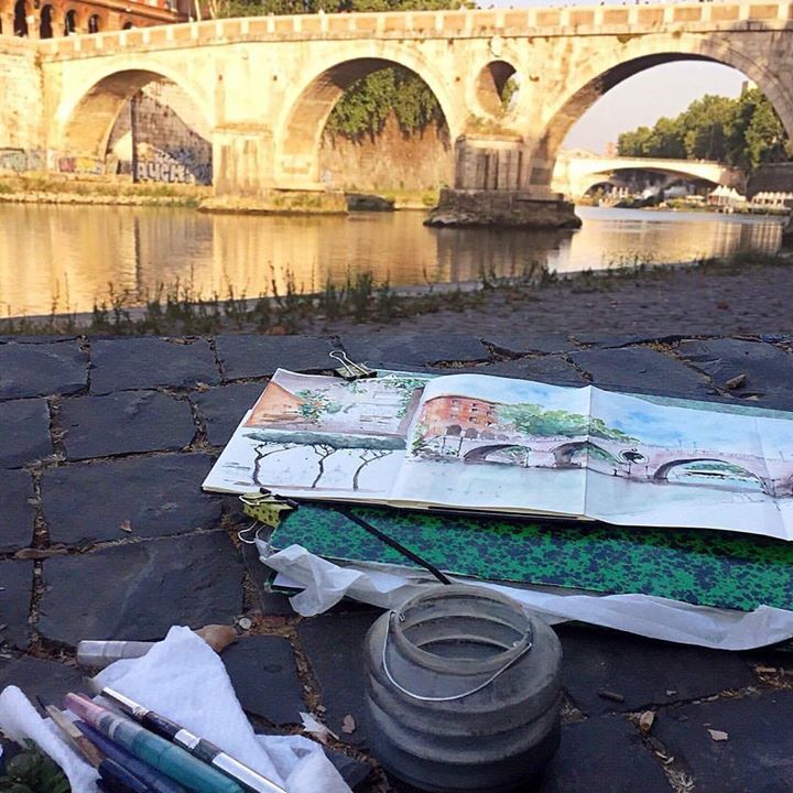 sketching Ponte Sisto in Rome