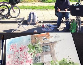 urban sketching cherry blossoms