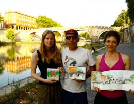 urban sketching ponte Sisto a Roma in japanese Moleskine