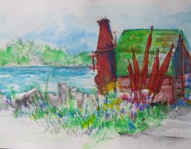 Watercolor pencils…Door County; Gills Rock…The Net Boiler