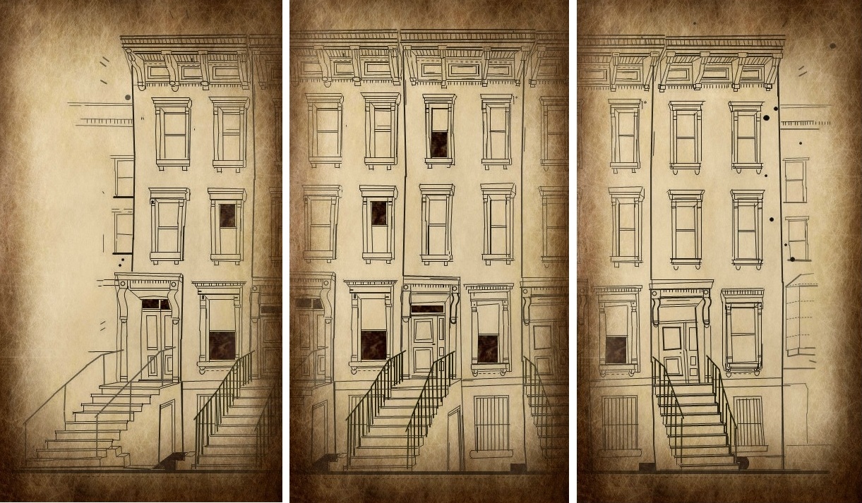 triptych of Brooklyn brownstones