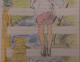 Sketch of Christopher Robin and Winnie the Pooh