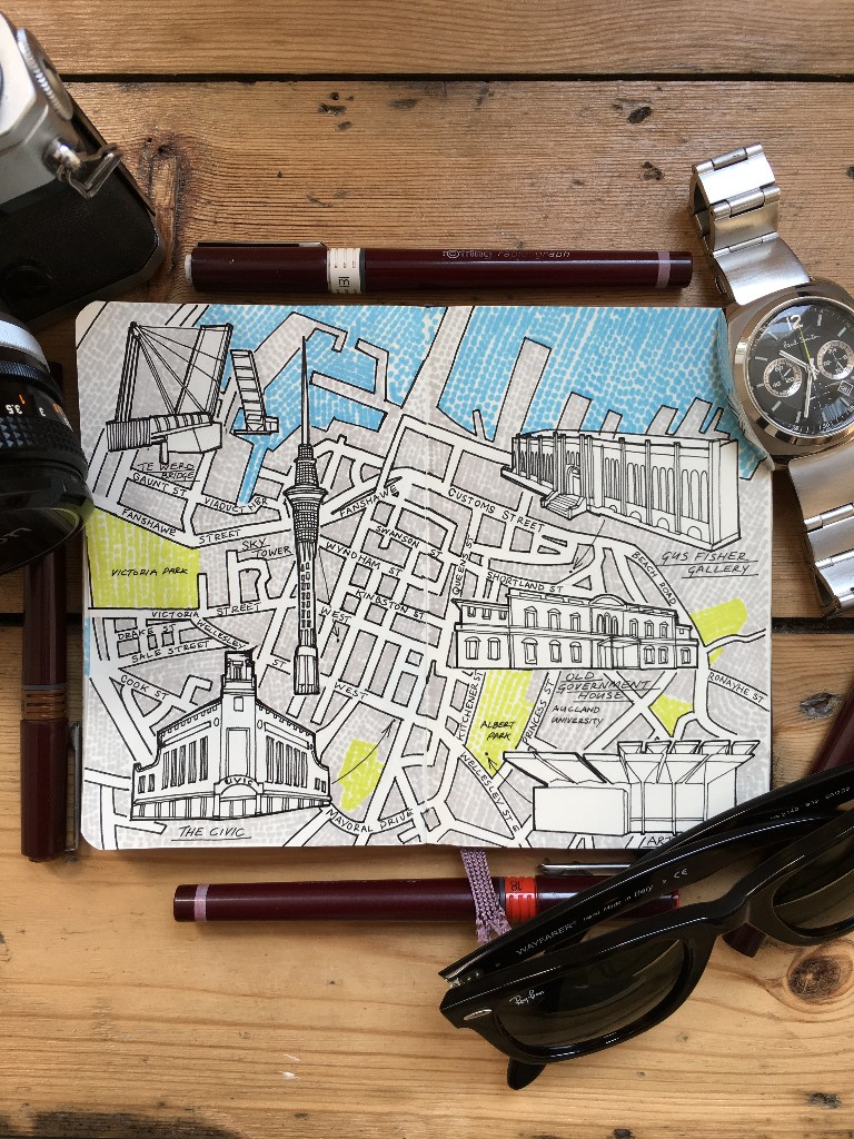 City Map Drawing of Auckland, New Zealand