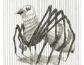 Spiderpigeon ink drawing
