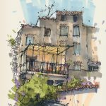 House with balcony on nameless street, Villecroze, France