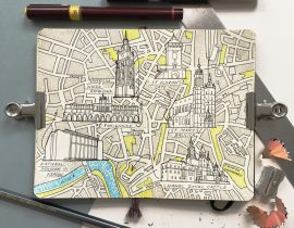 City Map Drawing of Krakow, Poland