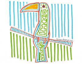 Toucan folk art in the style of Guna Indian Mola art