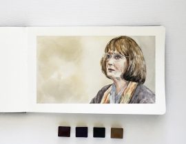 Meryl Streep in Big Little Lies – Watercolor Portrait in Moleskine (5.x8)