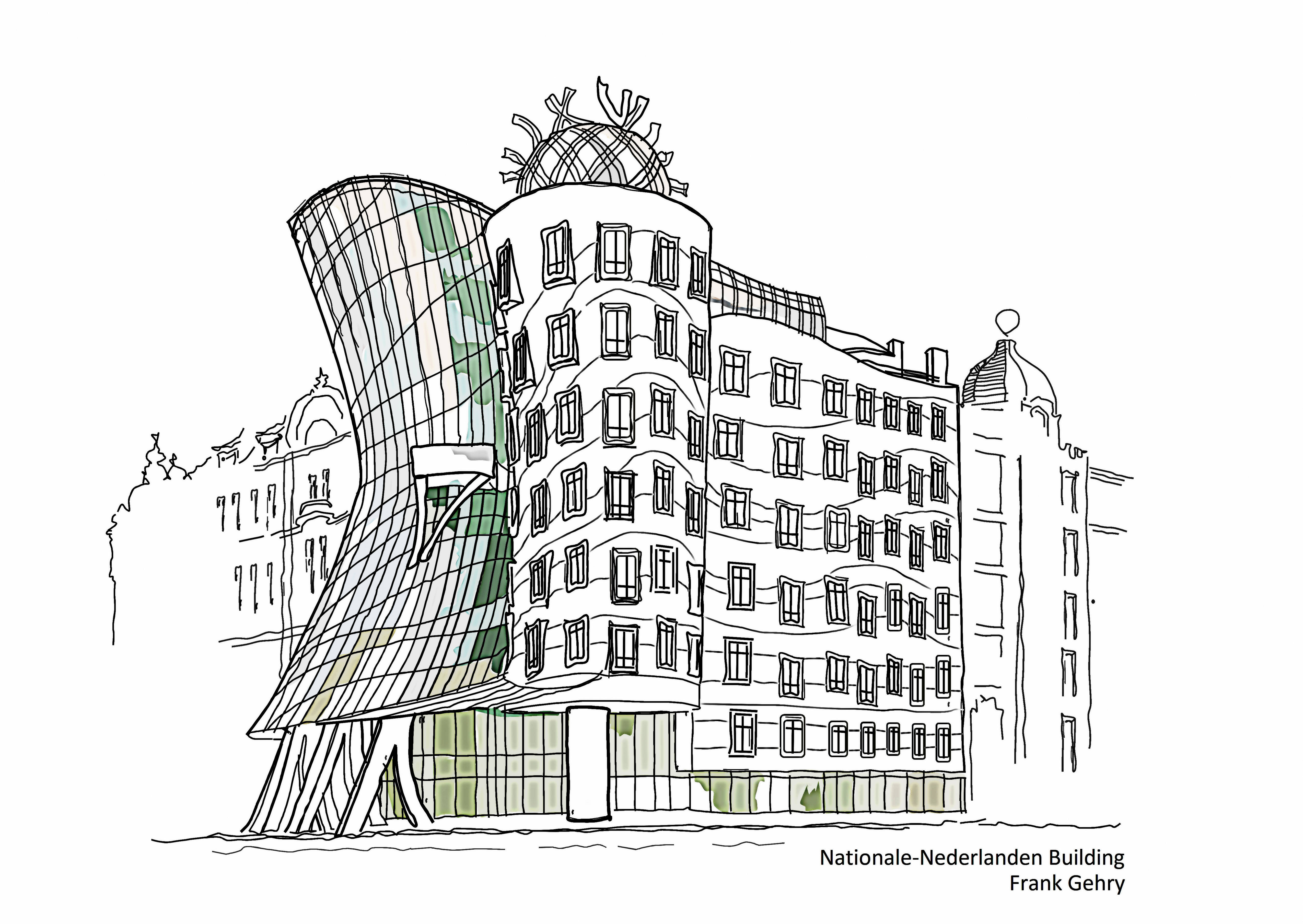 Рисунки зданий города. Фрэнк Гери Архитектор Графика. Фрэнк Гери Архитектор эскизы. Фрэнк Гери Танцующий дом в Праге 1995. Фрэнк Гери дом архитектора.