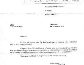 Mairie de Maransin lettre du 29.10.2019