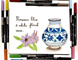 Blue and white Persian floral vase